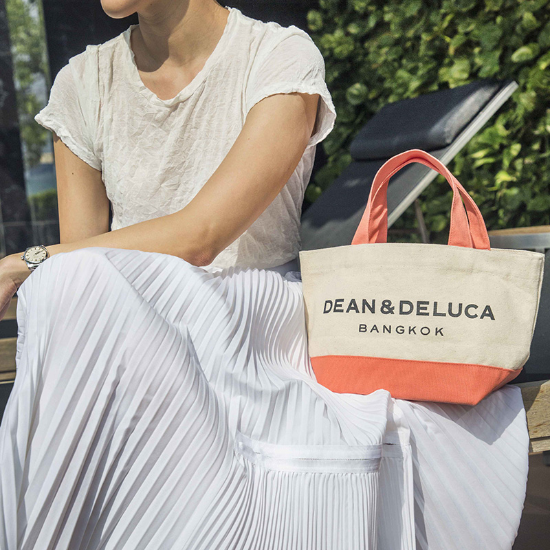 DEAN DELUCA BANGKOK TWO TONE TOTE BAG S CORAL PINK NATURAL